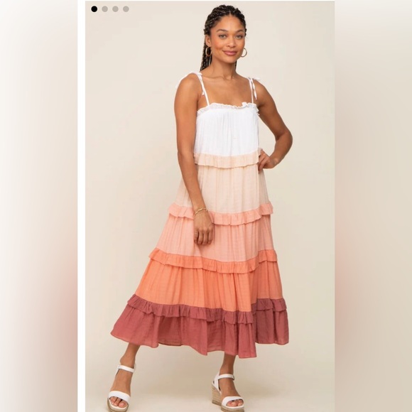 Pinkblush peach ombré ruffle tiered midi dress - Picture 1 of 6